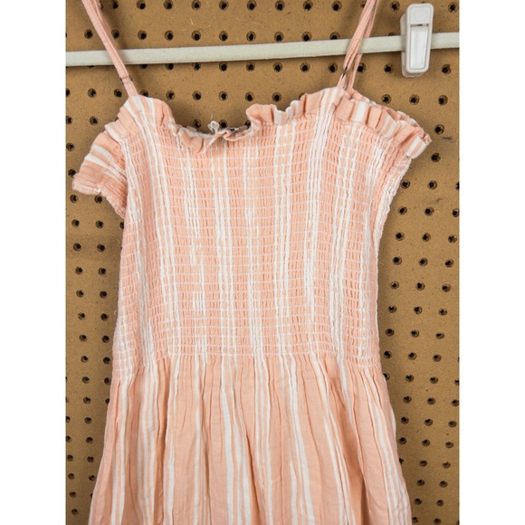 Faherty Peach Striped Smocked Organic Cotton Midi Dress Adjustable Straps Small - Picture 7 of 7